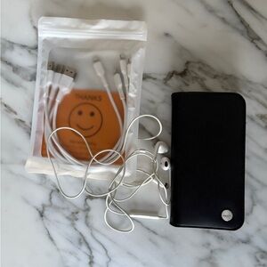 Black Wallet IPhone 13/14 Case with Lightning Cables and wired Air Pods